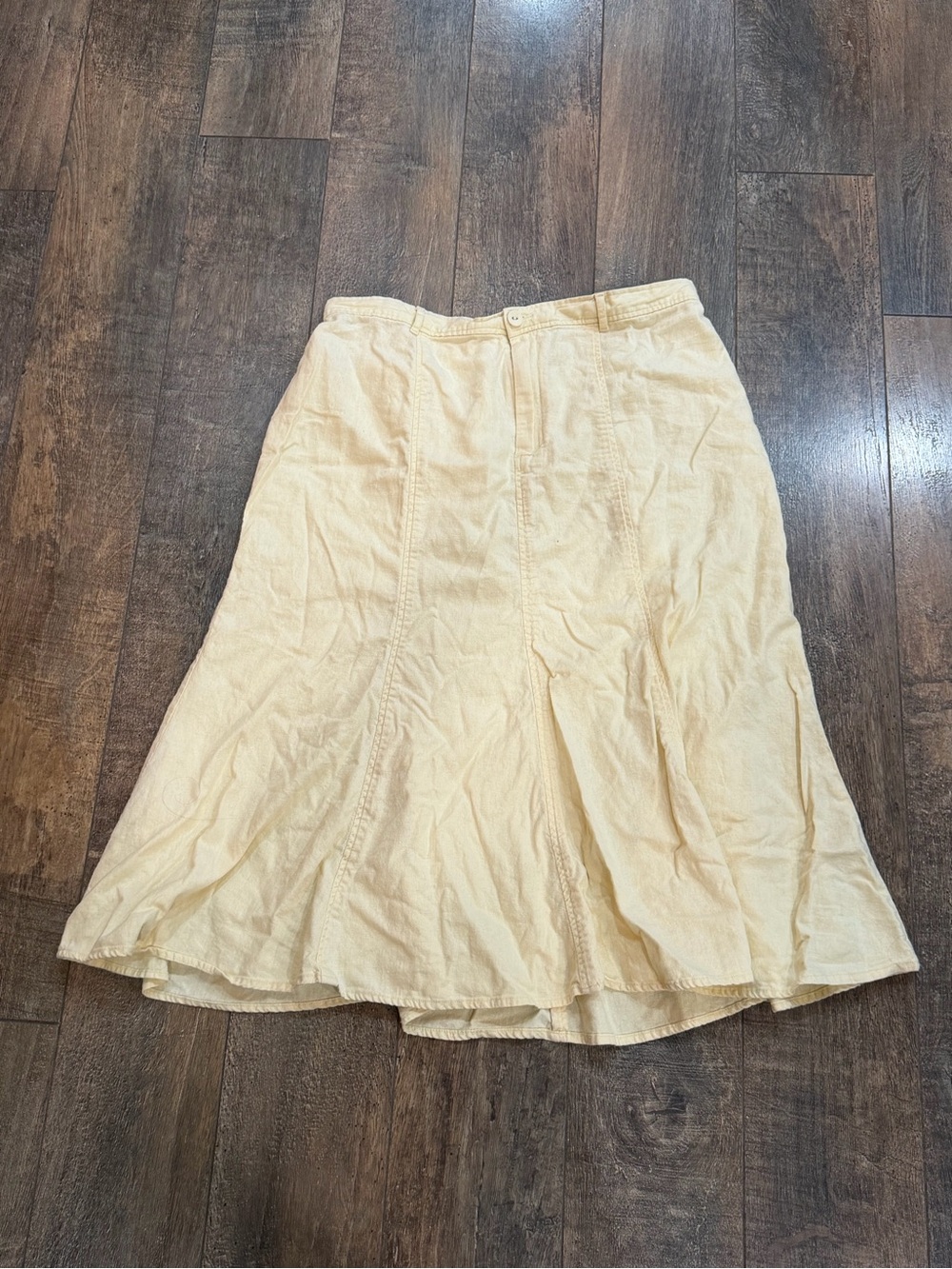 Vintage Light Yellow Midi Flared Skirt